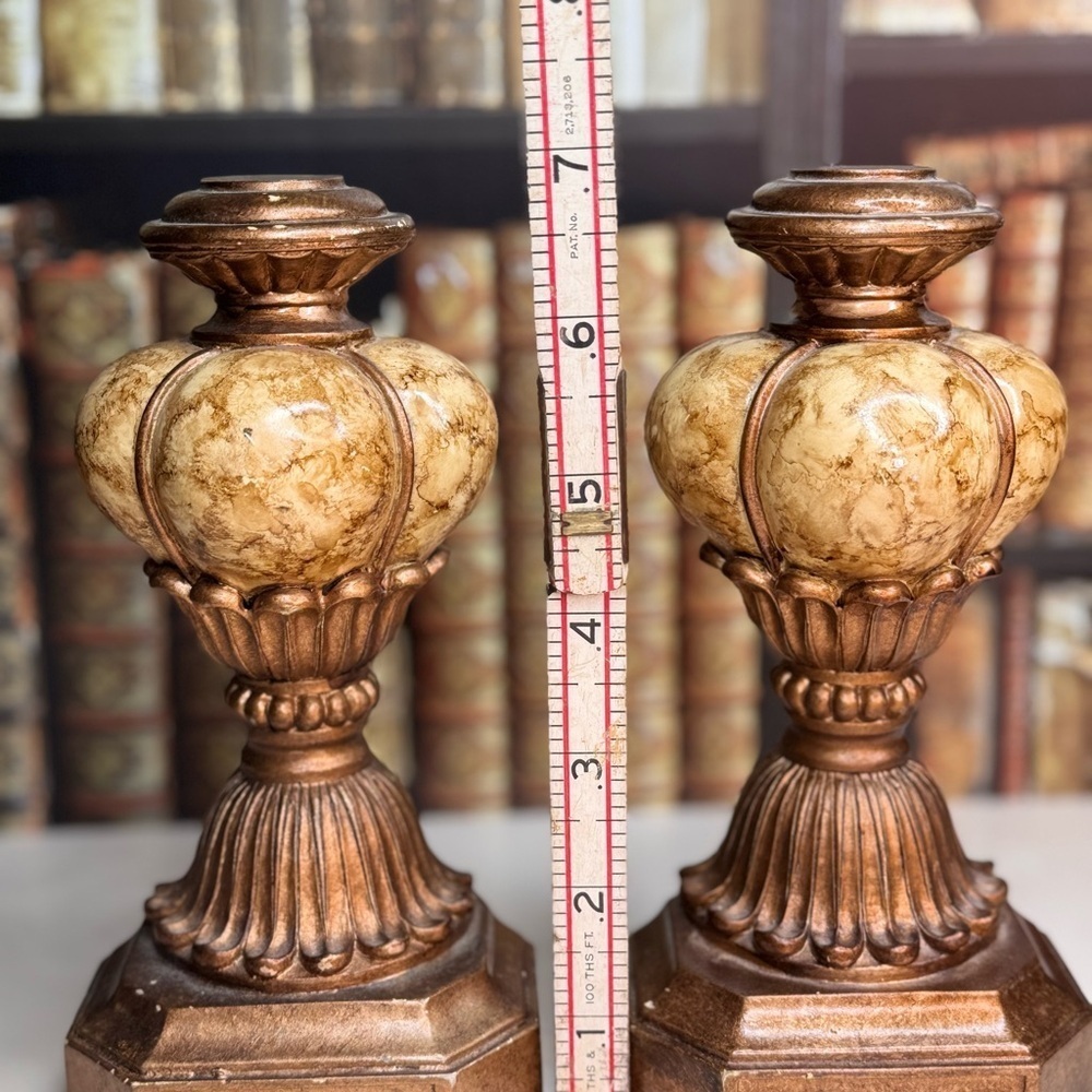 Vintage Estate Marble Inlay Wooden Bookends - Picture 3 of 10